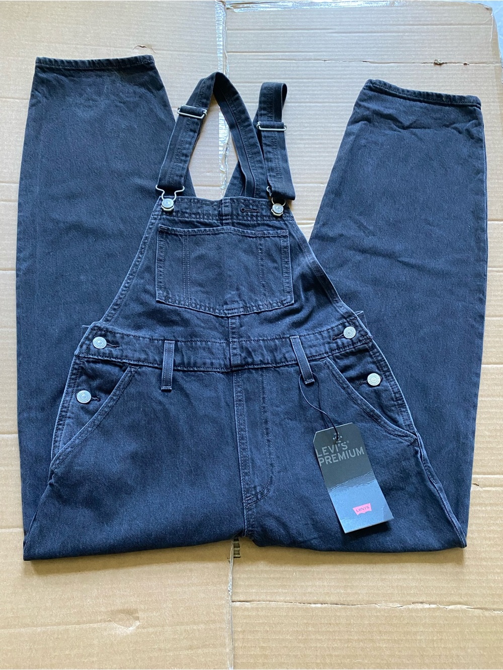 Levi's Black Denim Bib Overalls with Silver Hardware